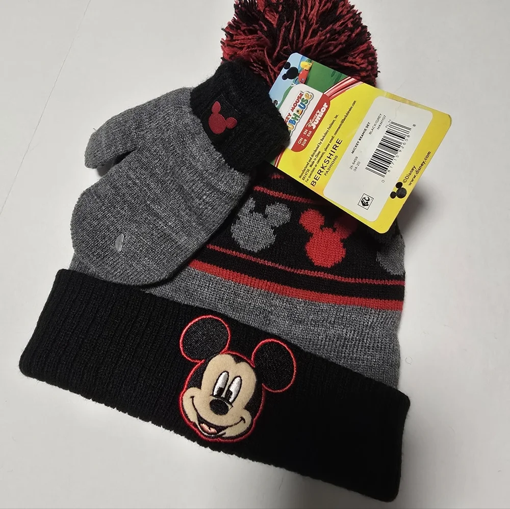 Mouse Kids Winter Hat and Glove Set - Black and Red, Size 2T - 5T - Picture 2 of 6
